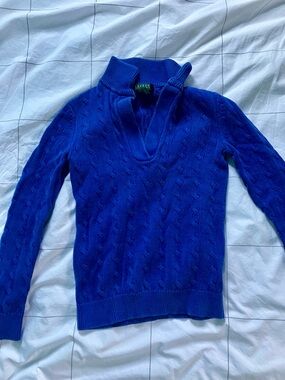 Ralph Lauren Women's V-Neck Cable-Knit Sweater in Royal Blue